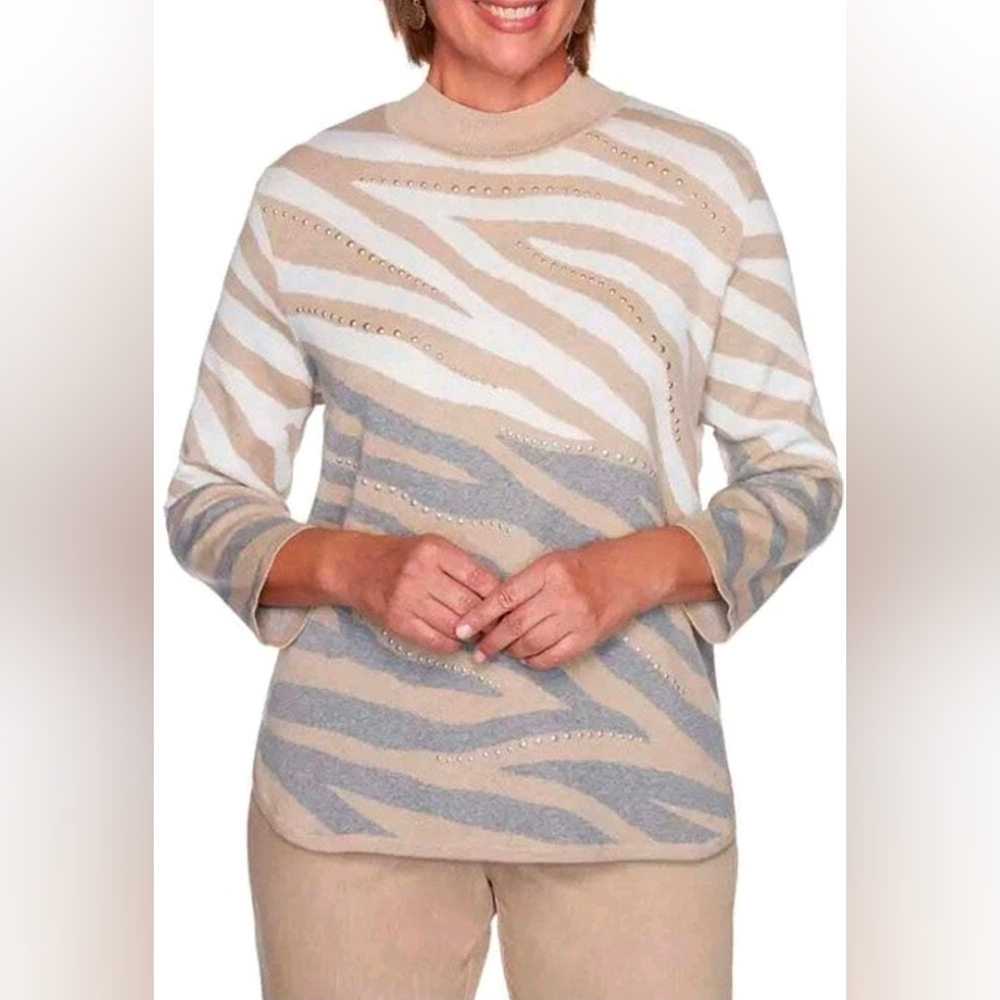 Alfred Dunner Glacier Lake 2020 Animal Jacquard Sweater Size PL